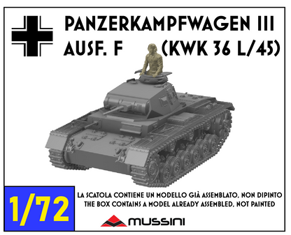 Panzerkampfwagen III Ausf. F - 1/72 scale resin model kit, 3D printed