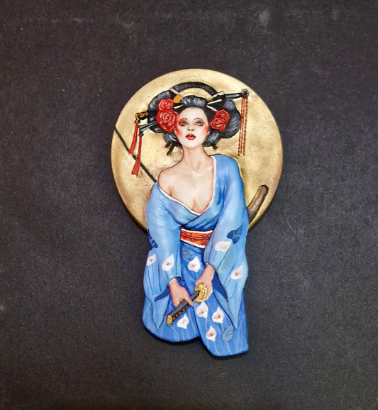 Geisha - Flachrelief aus Keramik, von Hand gegossen, zum Bemalen