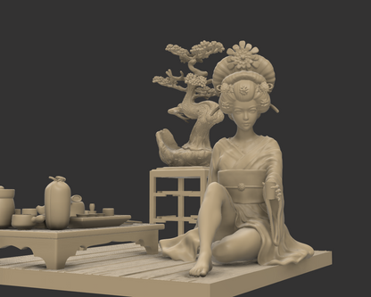 Geisha bei der Teezeremonie - 75-mm-Figur aus Resin zum Zusammenbauen und Bemalen
