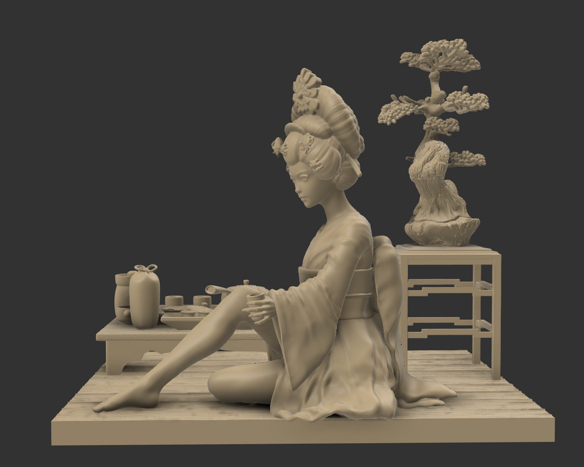 Geisha bei der Teezeremonie - 75-mm-Figur aus Resin zum Zusammenbauen und Bemalen