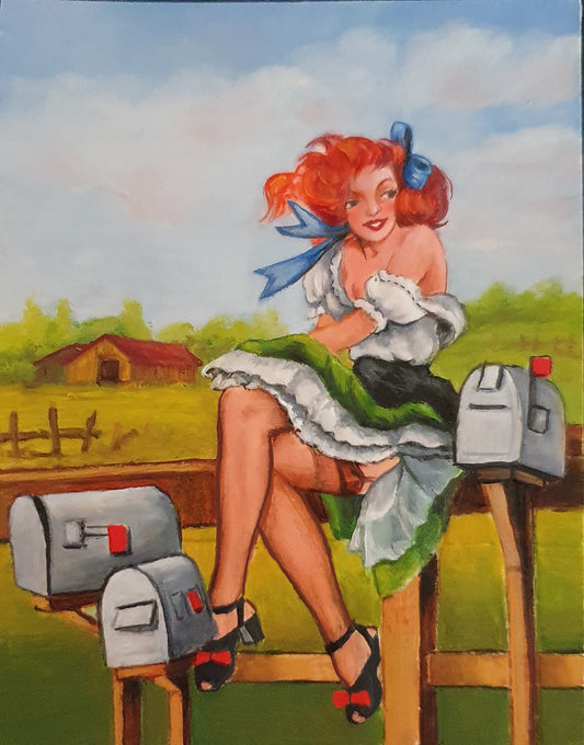 Pin-up „Die Post“ - Flachrelief aus Keramik, von Hand gegossen, zum Bemalen