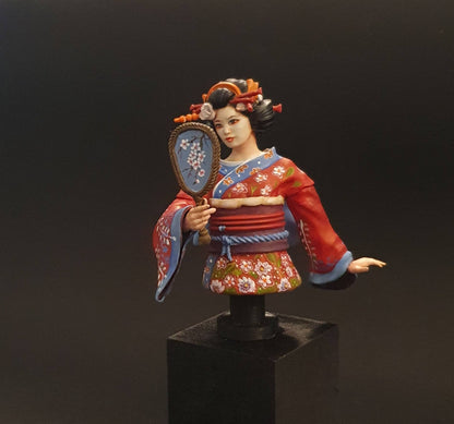 Geisha vor dem Spiegel - Resin-Büste im Maßstab 1:10 zum Zusammenbauen und Bemalen