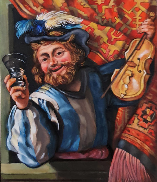 Fröhlicher Musikant - Von Hand gegossenes Keramik-Flachrelief zum Bemalen