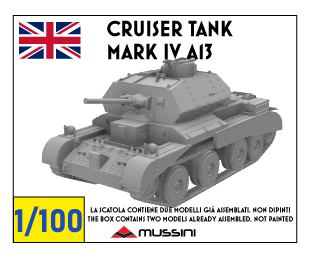 Cruiser Tank Mark IV A13 1:100 - 15-mm-Wargaming-Bausatz aus Resin (2 Stück)