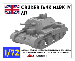 Cruiser tank Mark IV A13 - scala 1/72 - 1 item
