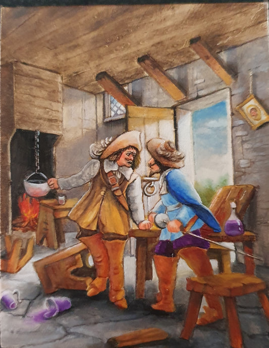In der Taverne - Handgegossenes Flachrelief aus Keramik zum Bemalen
