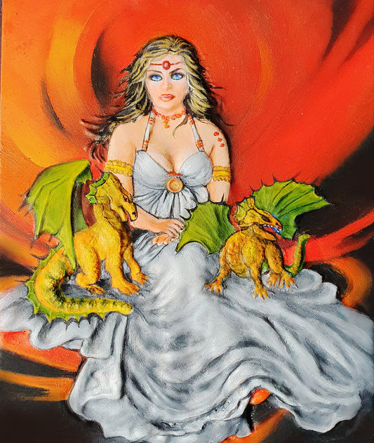 Herrin der Drachen - Flachrelief aus Keramik, von Hand gegossen, zum Bemalen