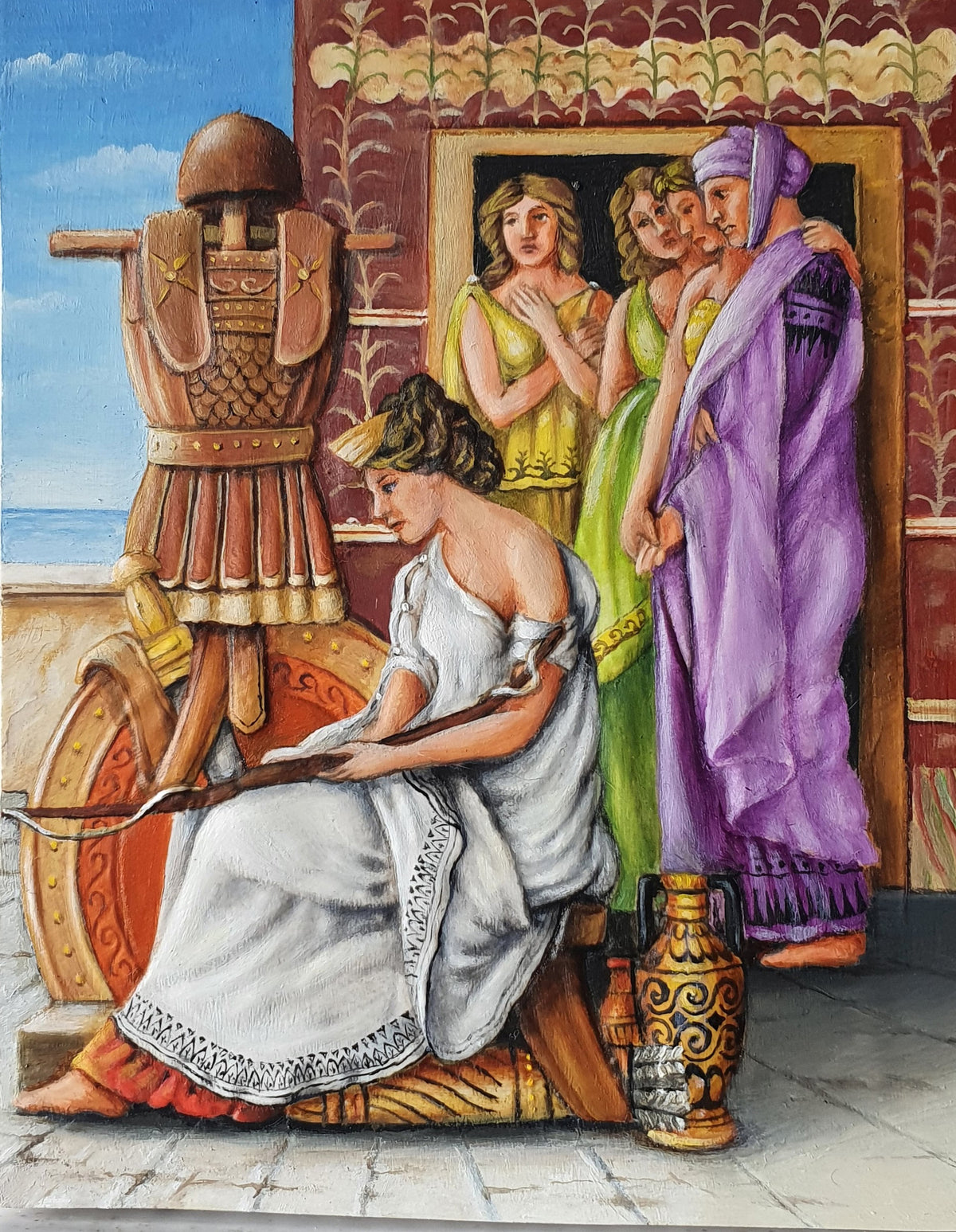 Penelope und der Bogen - Handgegossenes Flachrelief aus Keramik zum Bemalen